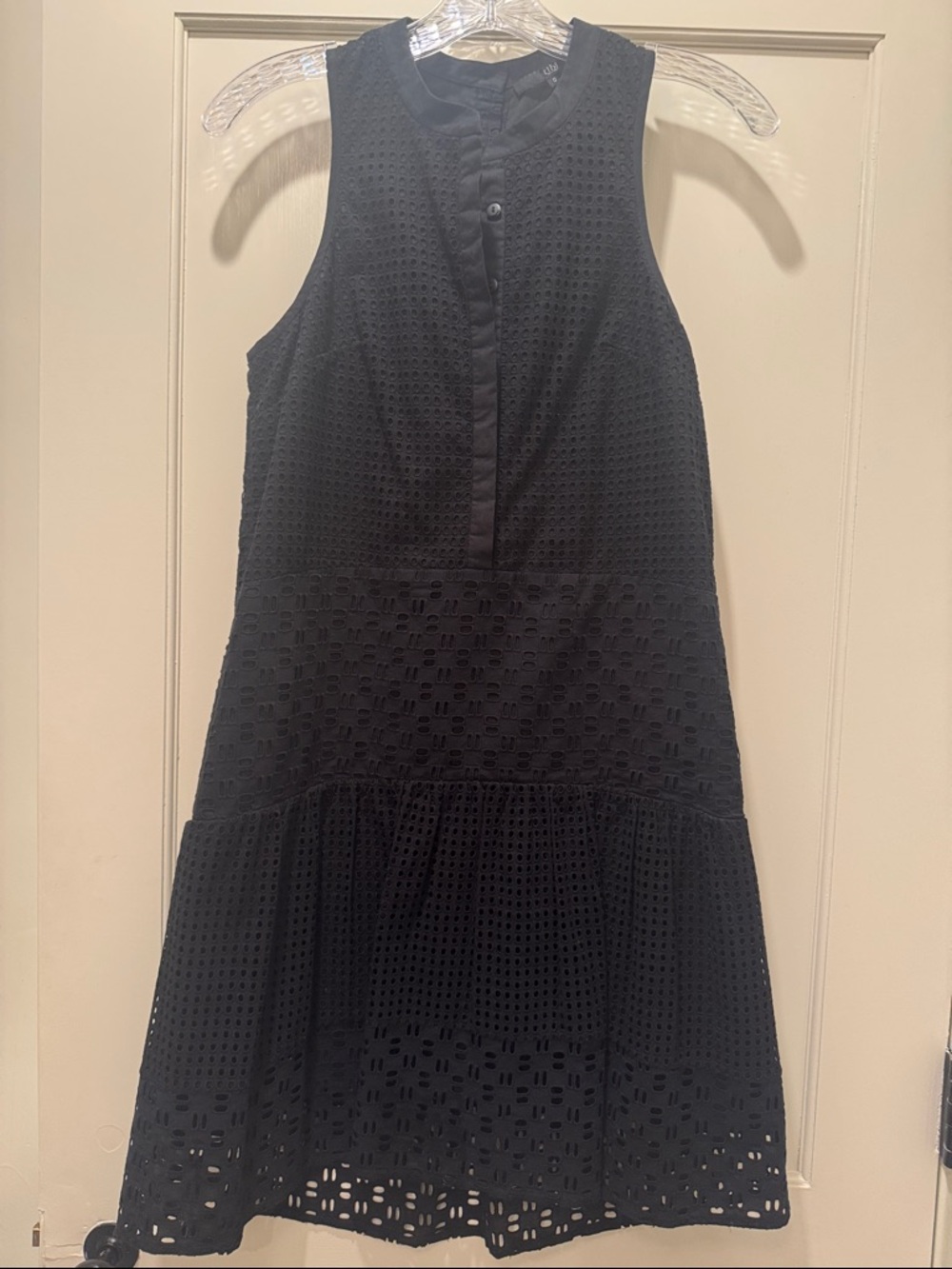 Tibi Black Eyelet Sleeveless Shift Dress